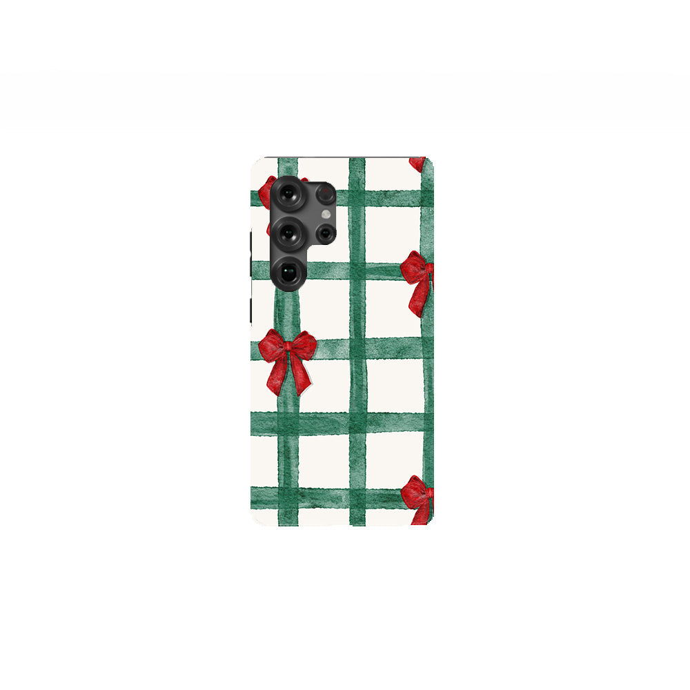 Green Checks with Red Bows Phone Case