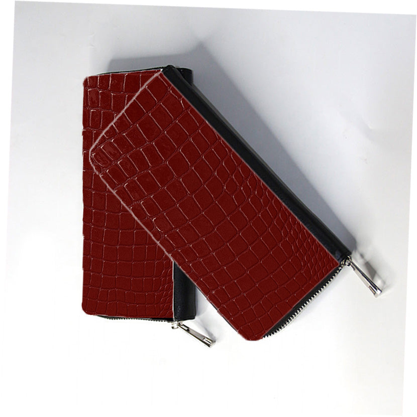 Burgundy Crocodile Skin Zip Wallet