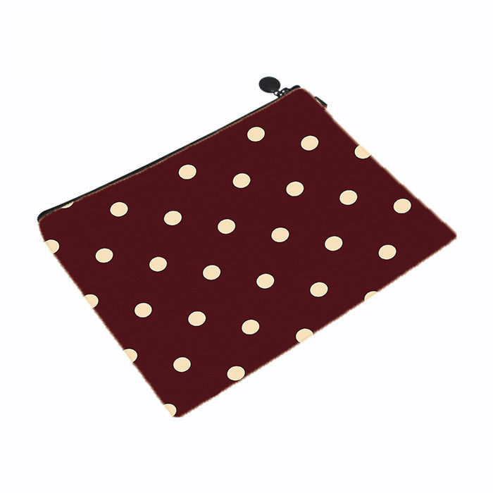 Burgundy Ivory Polka Makeup Bag