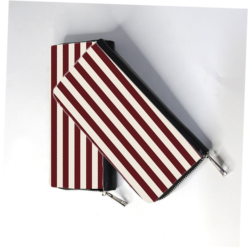 Burgundy Silk Stripes Zip Wallet