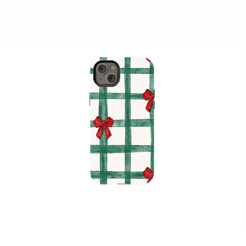 Green Checks with Red Bows Phone Case
