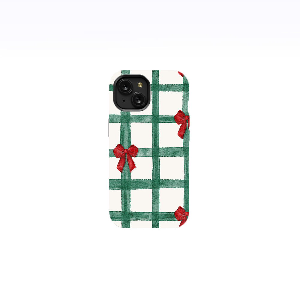 Green Checks with Red Bows Phone Case