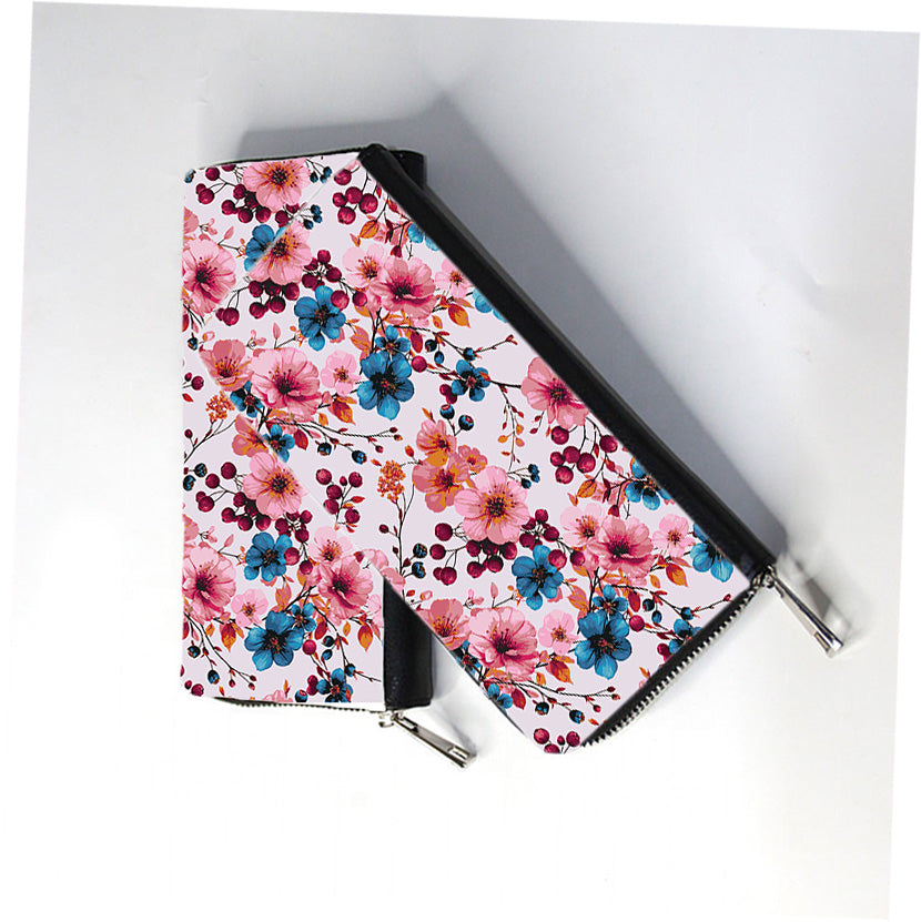 Dual Tone Cherry Blossoms Zip Wallet
