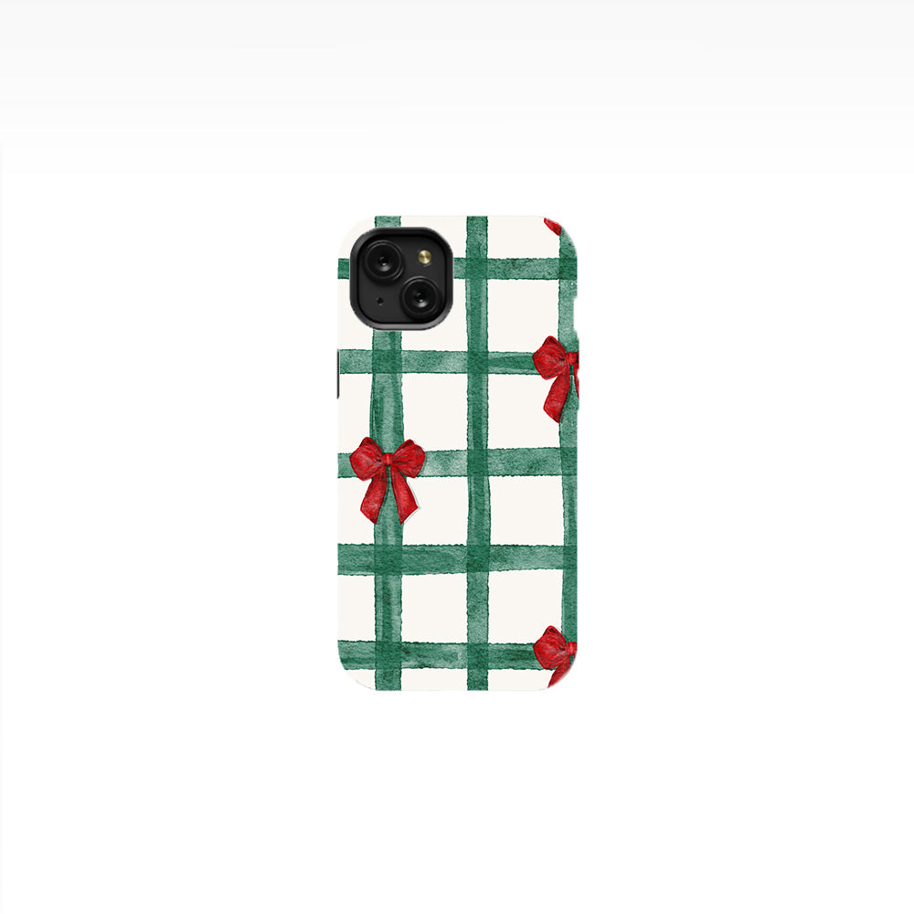 Green Checks with Red Bows Phone Case