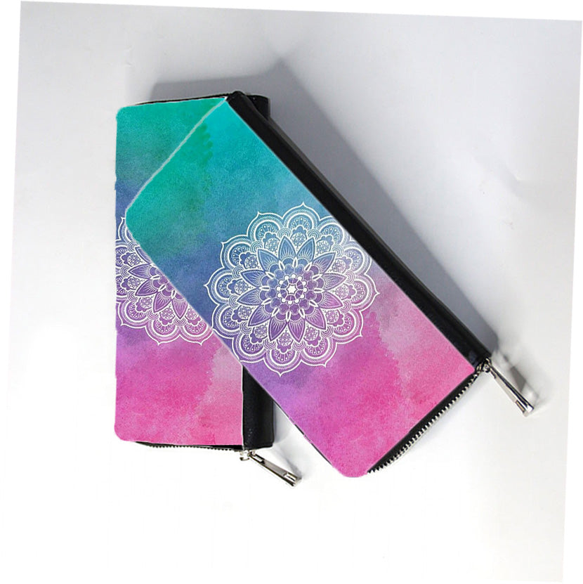 Gradient Mandala Art Zip Wallet