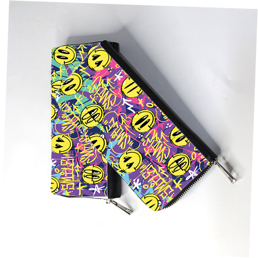 Graffiti Happy Smiling Face Zip Wallet