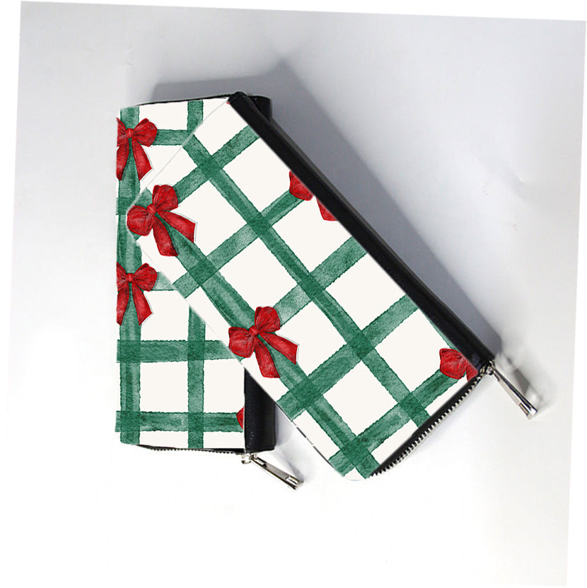 GreenCheckerwithRedBows Zip Wallet