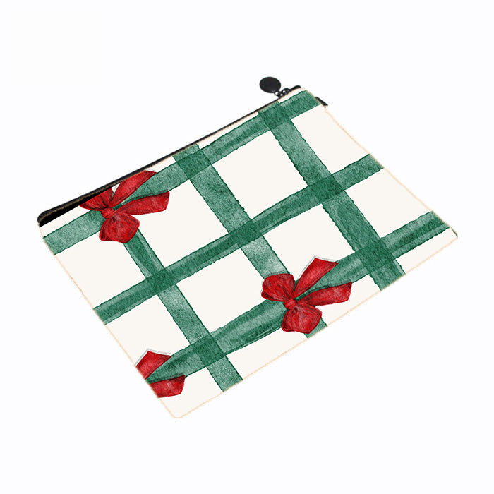 Greencheckerwithredbows Makeup Bag