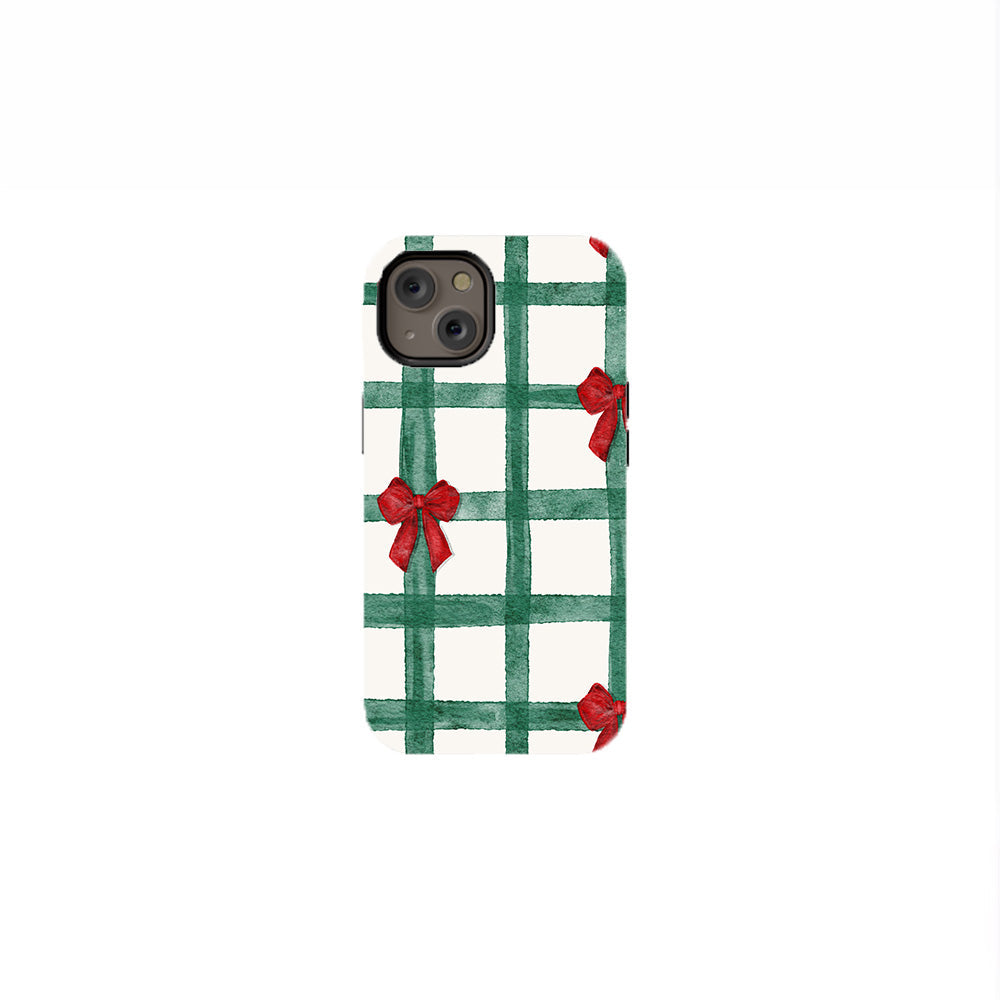 Green Checks with Red Bows Phone Case