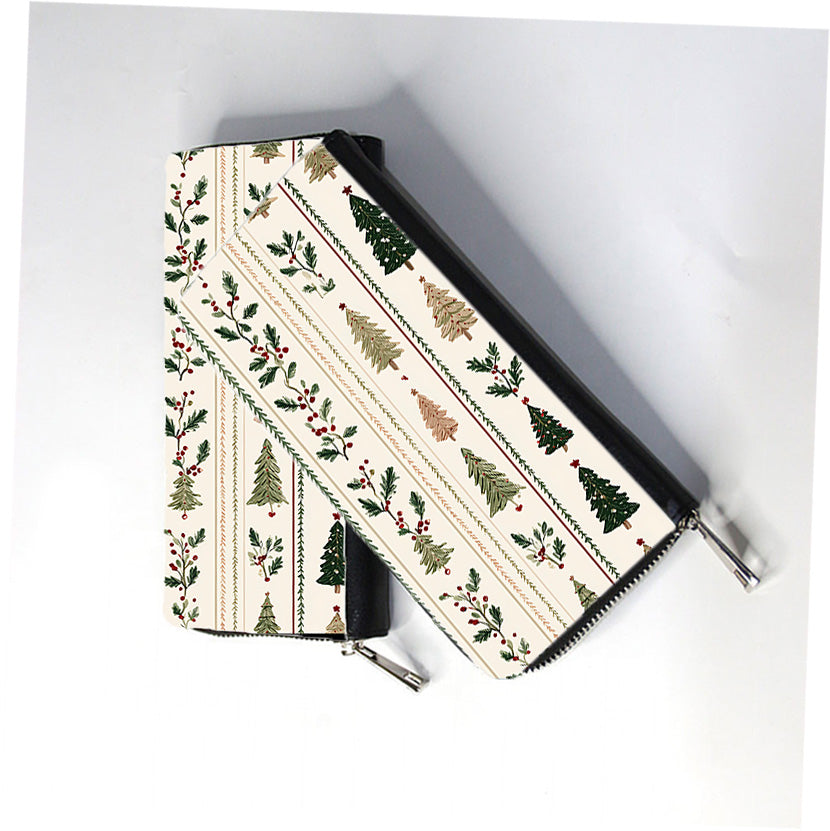 Greenverticalstripeschristmastreesandhollyseamless Zip Wallet