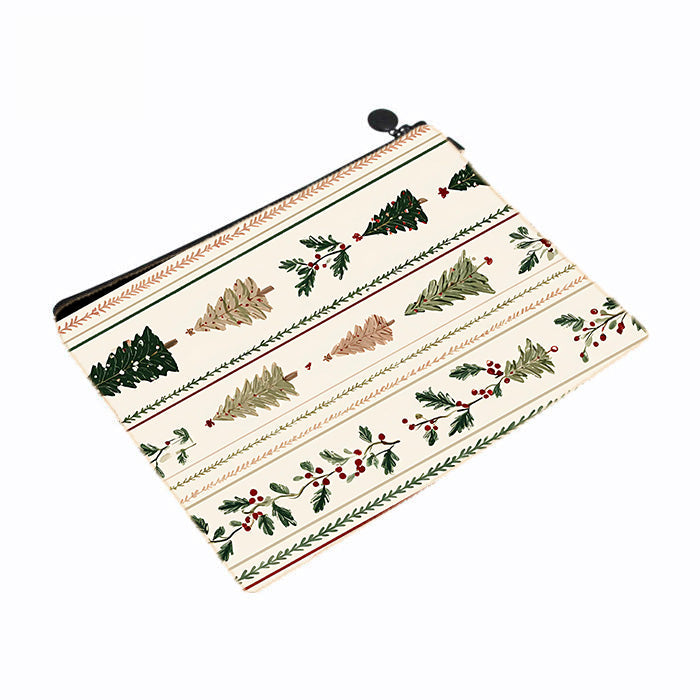Greenverticalstripeschristmastreesandhollyseamless Makeup Bag