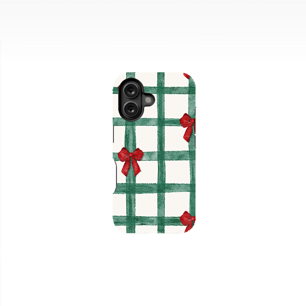 Green Checks with Red Bows Phone Case