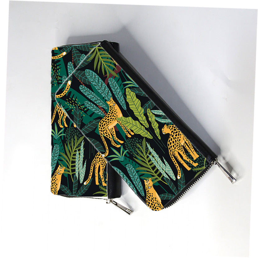 Leopards Tropical Leaves Zip Wallet
