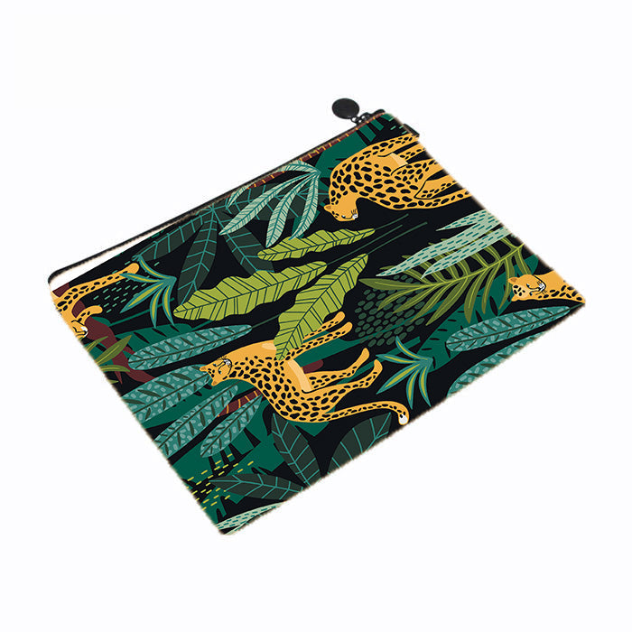 Leopards Tropical Leaves Makeup Bag