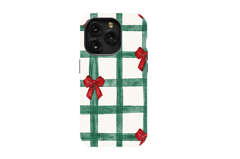 Green Checks with Red Bows Phone Case