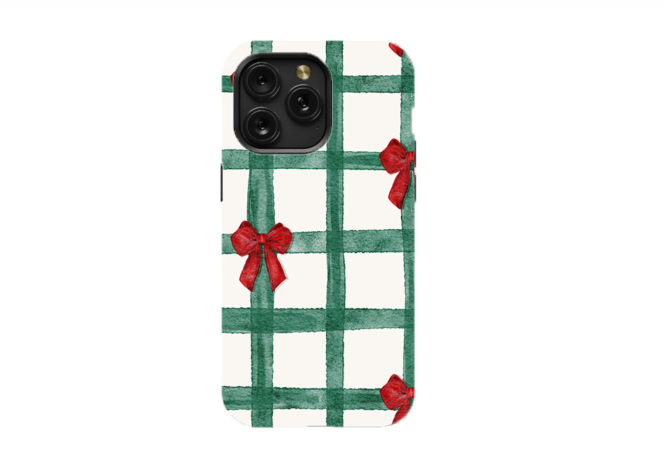 Green Checks with Red Bows Phone Case