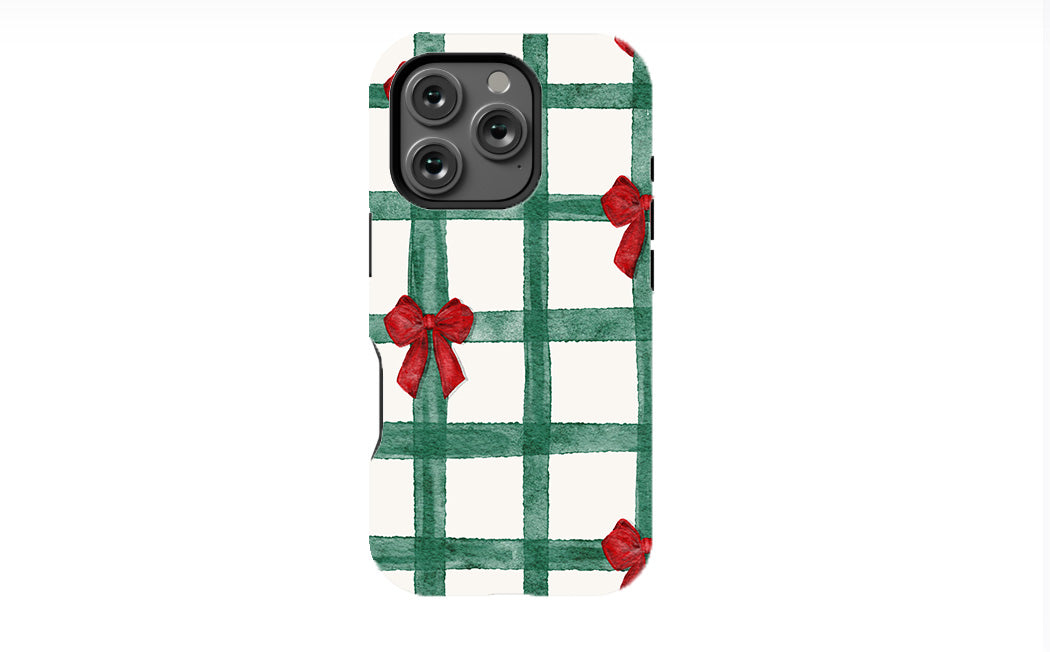 Green Checks with Red Bows Phone Case