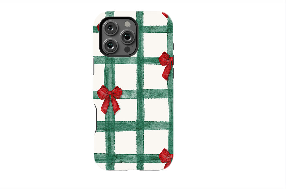 Green Checks with Red Bows Phone Case