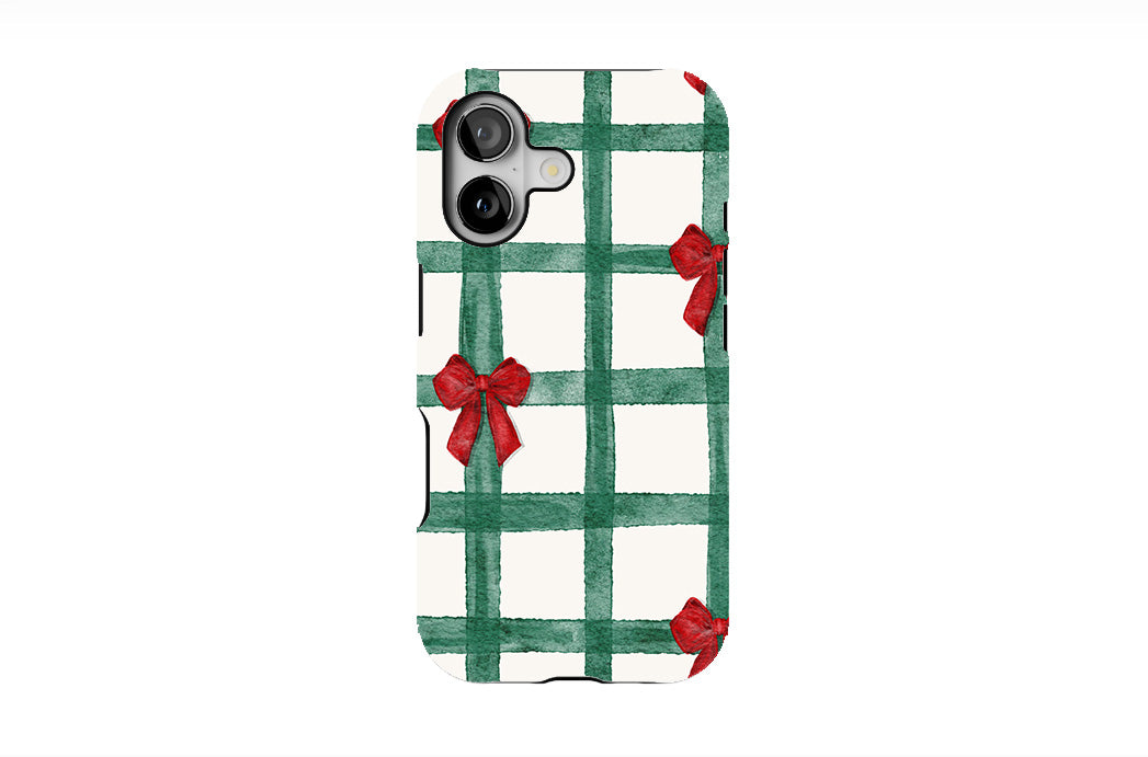 Green Checks with Red Bows Phone Case
