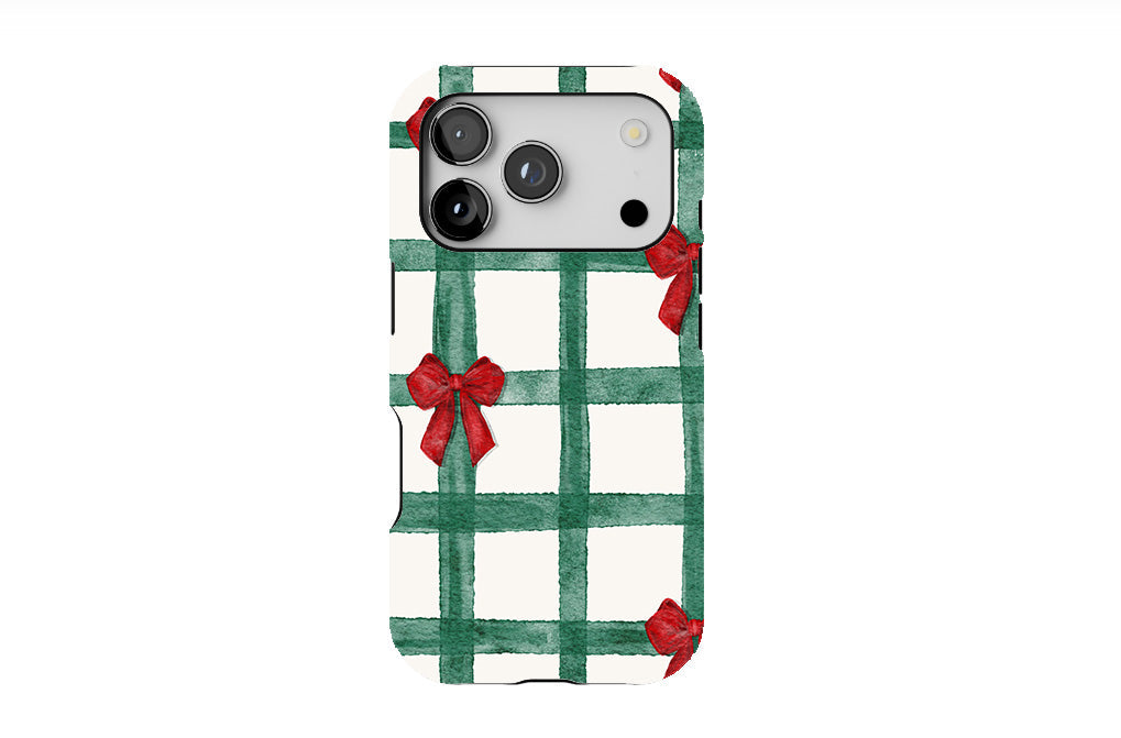 Green Checks with Red Bows Phone Case