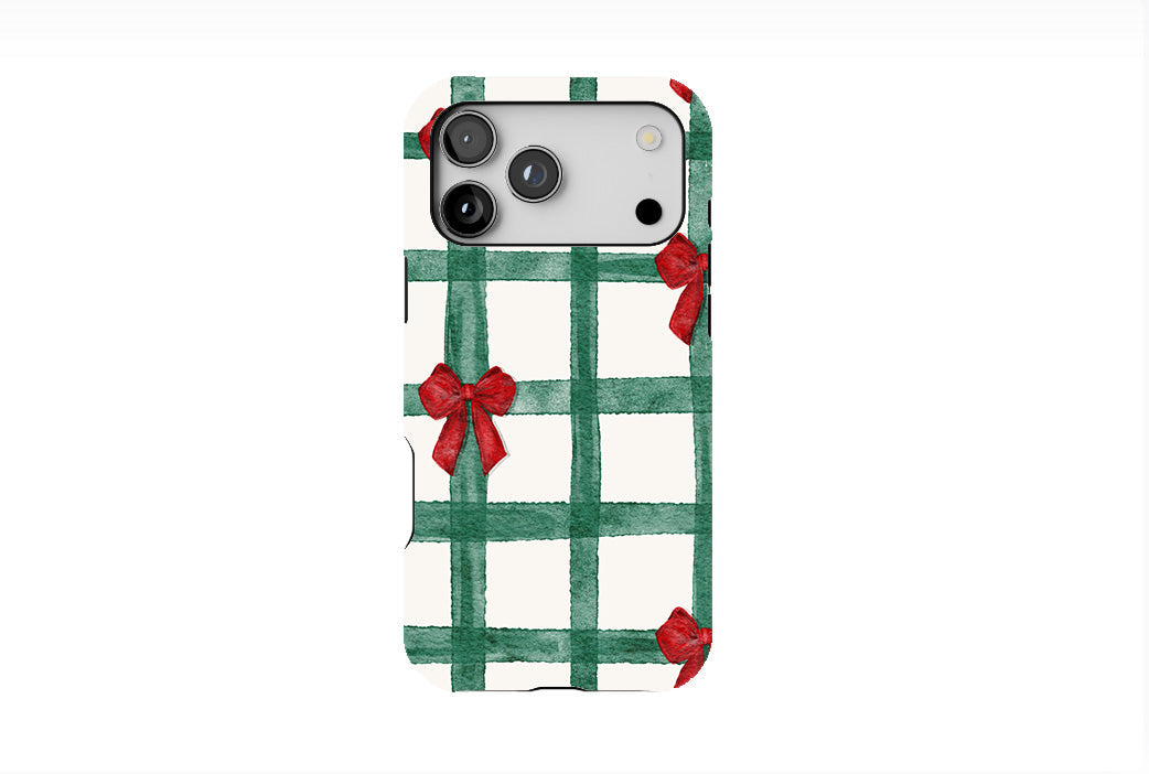Green Checks with Red Bows Phone Case
