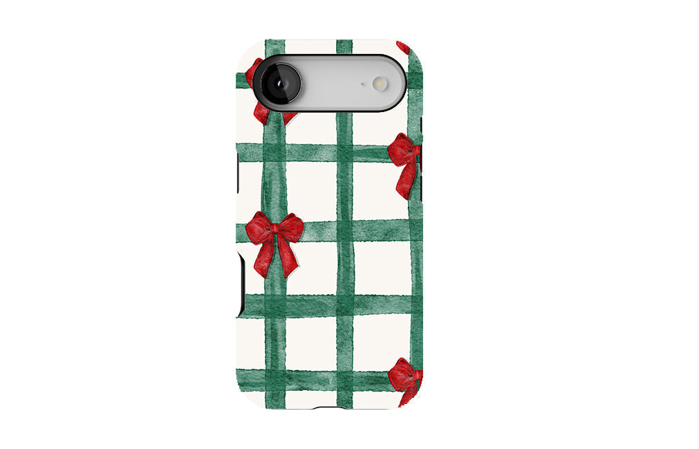 Green Checks with Red Bows Phone Case