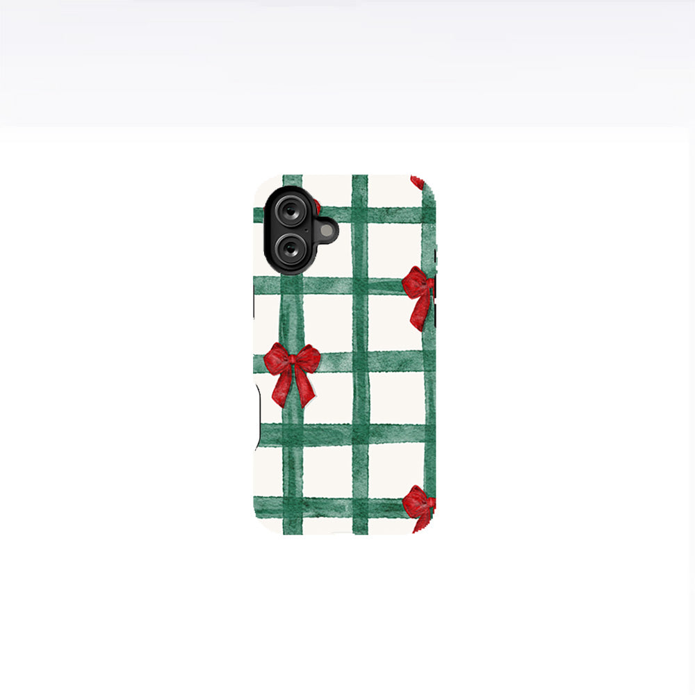 Green Checks with Red Bows Phone Case