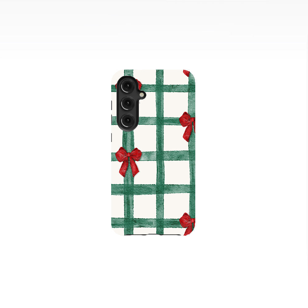 Green Checks with Red Bows Phone Case