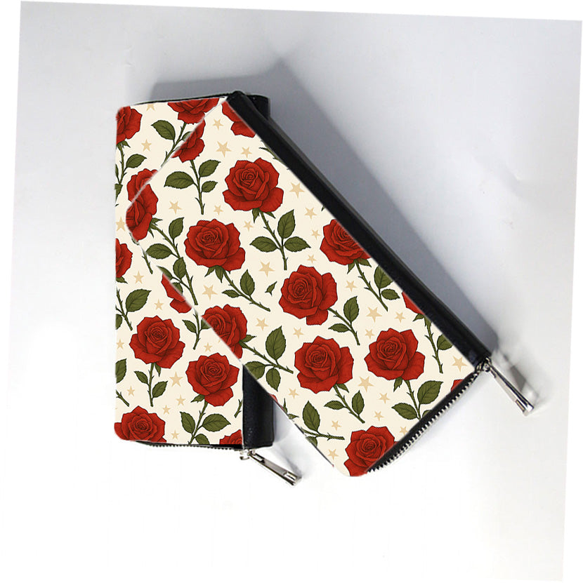Red Rose And Star Zip Wallet