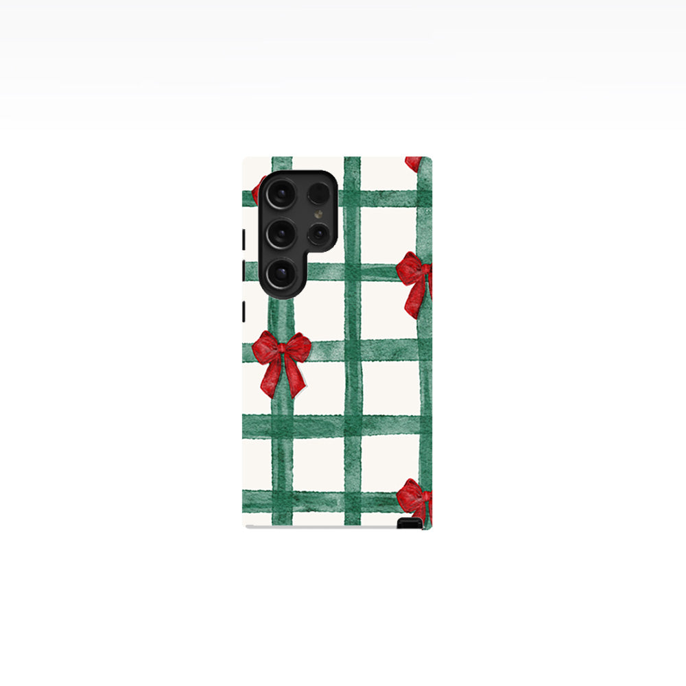 Green Checks with Red Bows Phone Case