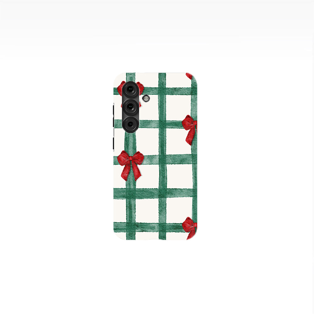 Green Checks with Red Bows Phone Case