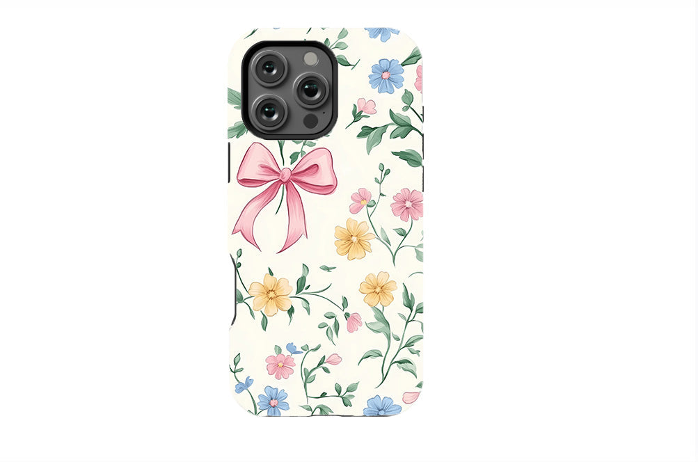 Flowers and Pink Coquette Bows Phone Case