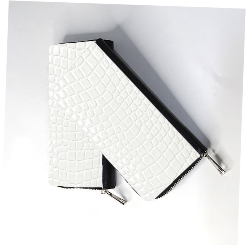 White Crocodile Leather Zip Wallet