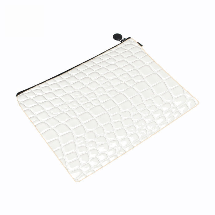 White Crocodile Leather Makeup Bag